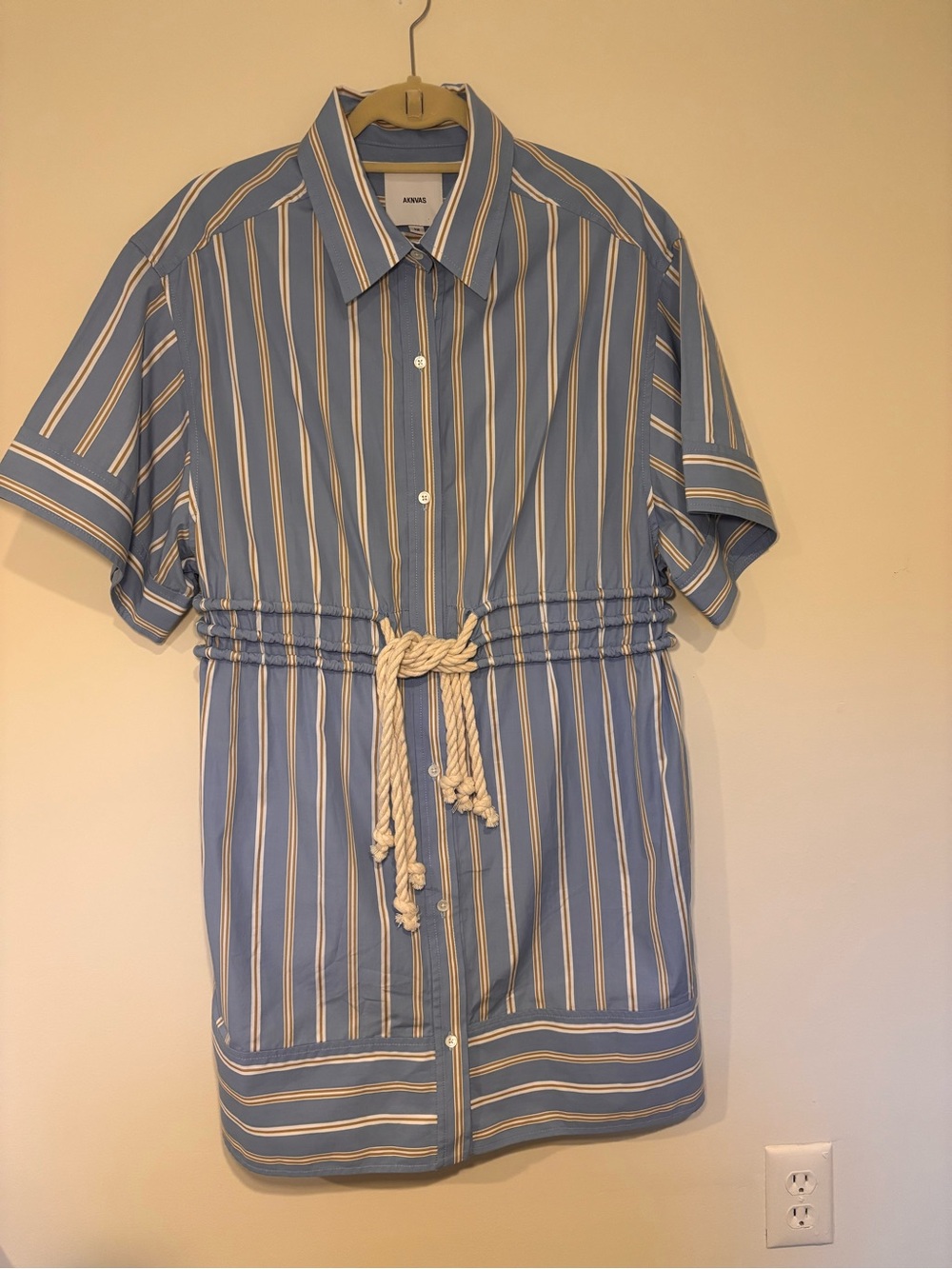 Aknvas Nautical Blue Striped Short-Sleeve Dress with Rope Ties